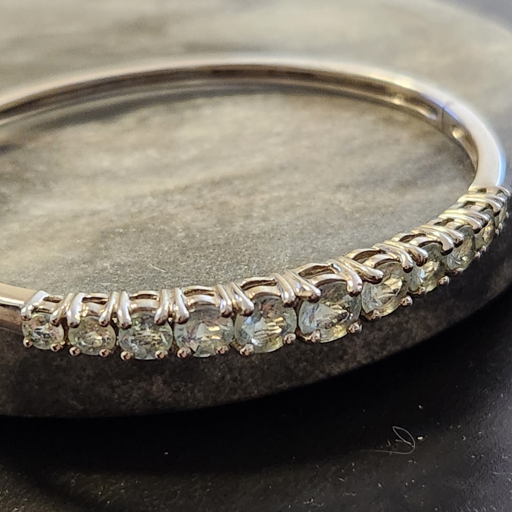 Vintage Aquamarine Sterling Silver Bangle Bracelet Size 7 - Picture 8 of 11